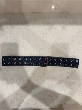Vintage Y2K Denim Grommet Punk Adjustable Double-Row Eyelet Denim Waist Belt